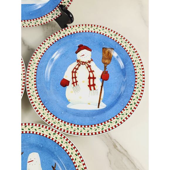 Oneida Sakura Snowman Salad Plate 8 1/4" Debbie Mumm Stoneware Dinnerware x 4 - Picture 4 of 14